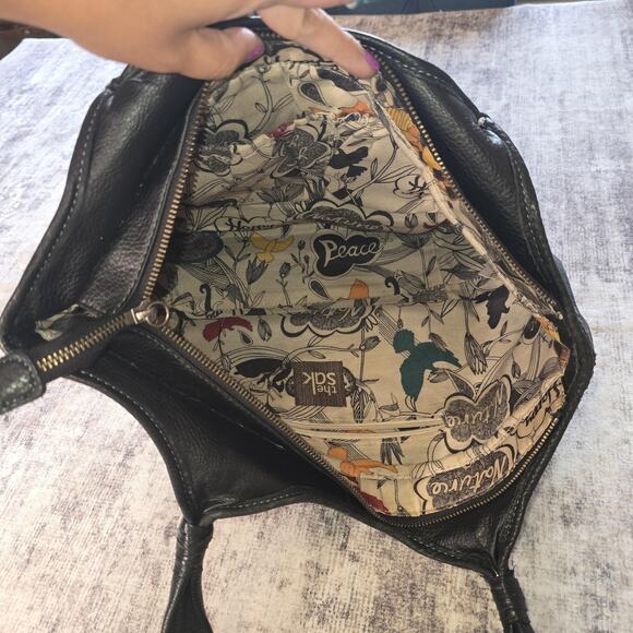 The Sak Tote Bag Womens Black Leather Zip Top Shoulder Purse Boho Beaded Accent - Picture 9 of 14